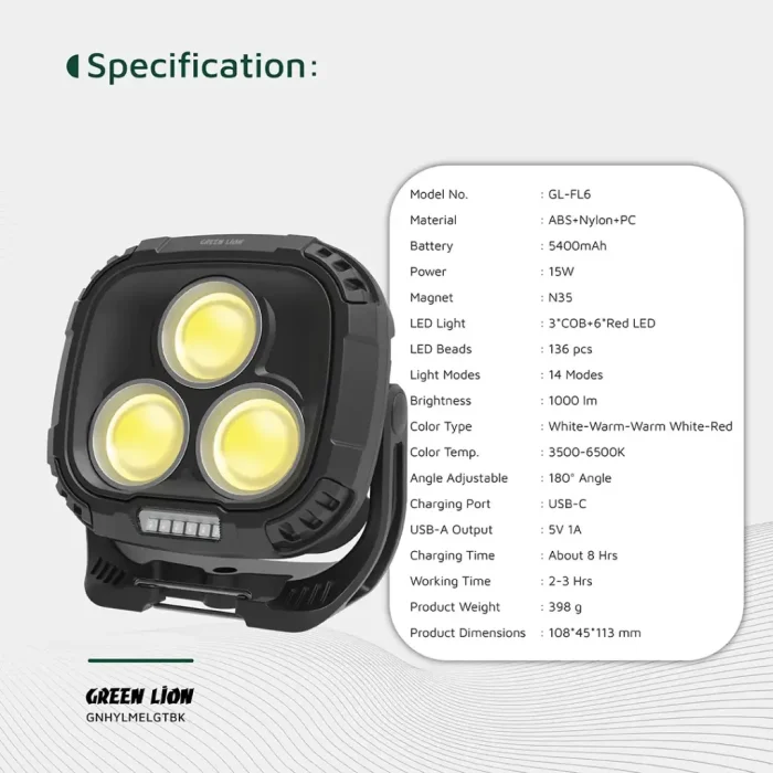 چراغ کمپینگ 1000 لومن گرین لاین Green Lion Hyper Lume GNHYLMELGTBK