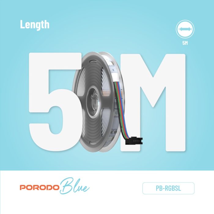 ریسه نورپردازی ال ای دی 5 متری پرودو مدل Porodo Blue Ft Sound Reactive RGB Strip Light PB-RGBSL