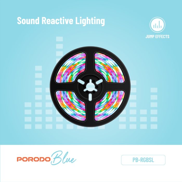 ریسه نورپردازی ال ای دی 5 متری پرودو مدل Porodo Blue Ft Sound Reactive RGB Strip Light PB-RGBSL