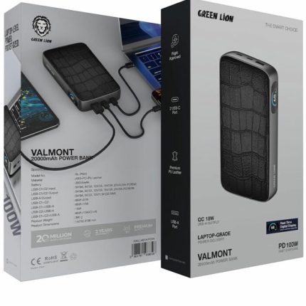 پاوربانک 100 وات 20000 گرین لاین Green Lion Valmont Power Bank GNVLM20KPBBK
