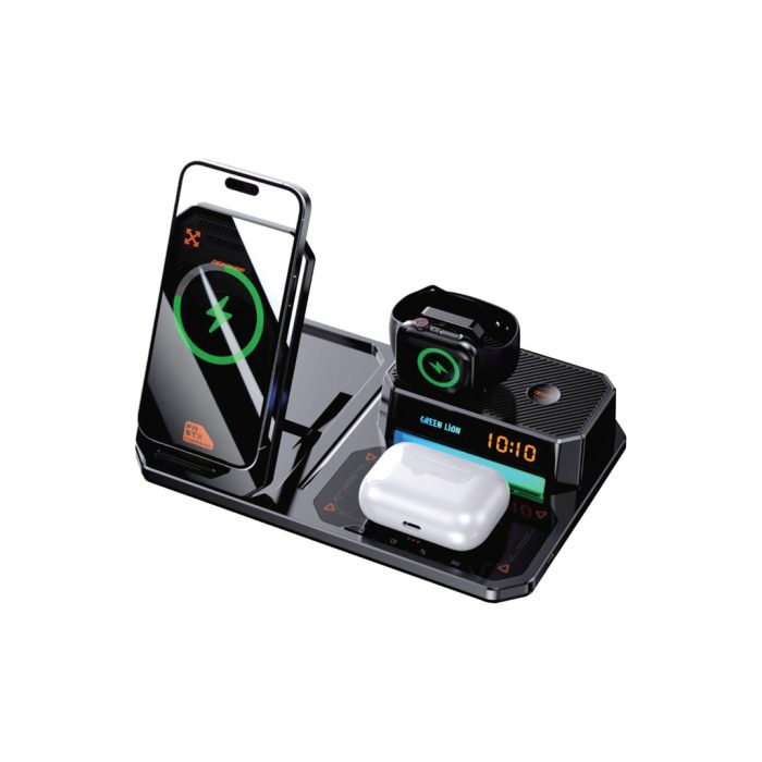 استند و شارژر وایرلس و اسپیکر گرین لاین Green Lion 6 in 1 Multifunctional Wireless Charger GN6IN1MFWCBK