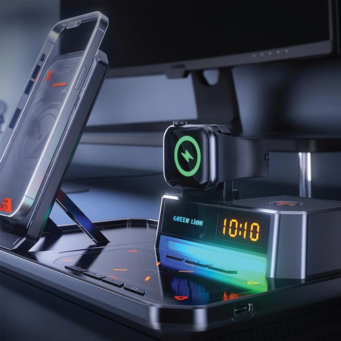 استند و شارژر وایرلس و اسپیکر گرین لاین Green Lion 6 in 1 Multifunctional Wireless Charger GN6IN1MFWCBK
