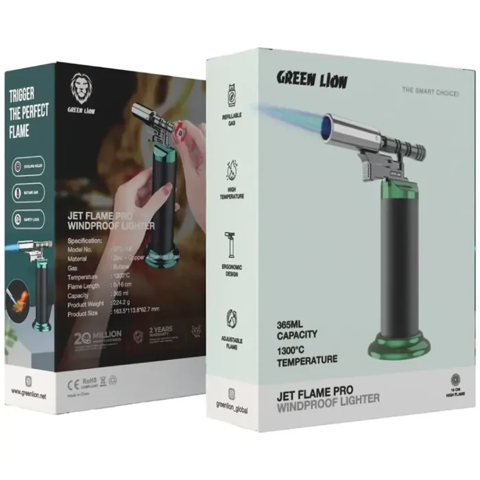 فندک اتمی ضد باد گرین لاین Green Lion Jet Flame Pro GNJTFLMPROLBK