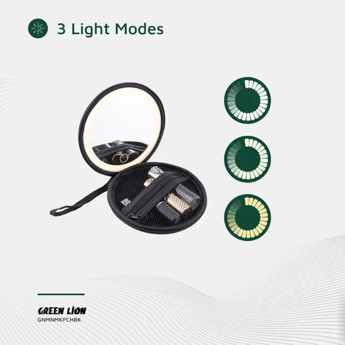 آینه آرایشی همراه گرین لاین مدل Green Lion Mini Makeup Pouch GNMNMKPCHBK