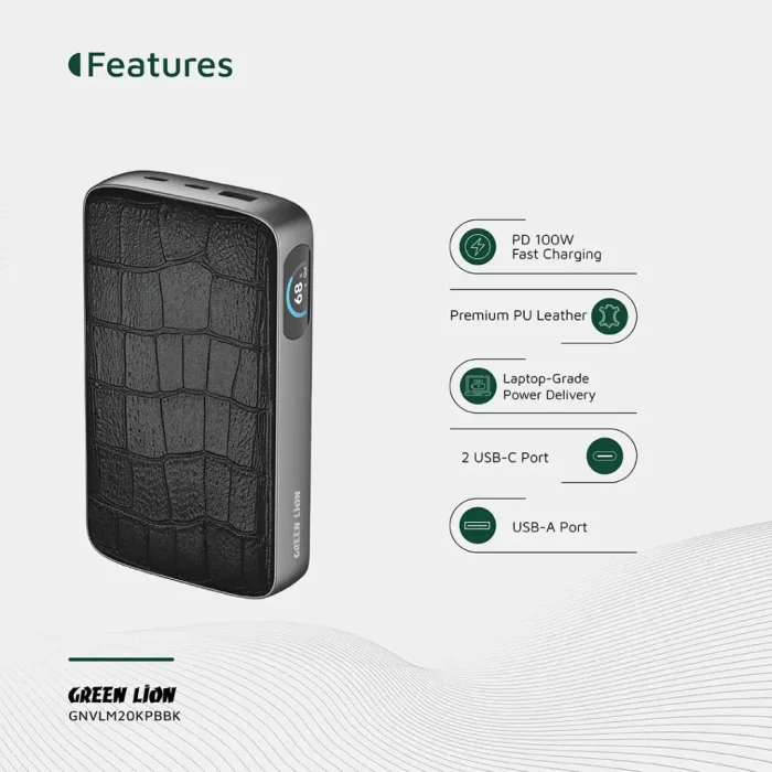 پاوربانک 100 وات 20000 گرین لاین Green Lion Valmont Power Bank GNVLM20KPBBK