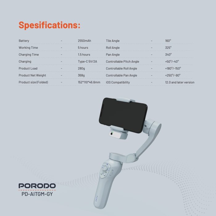 گیمبال با قابلیت تشخیص چهره پرودو Porodo AI Tracker Gimbal P7C Pro Plus PD-AITGM