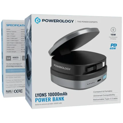 پاور بانک وایرلس 10000 چند منظوره پاورولوژی Powerology Lyons Power Bank PPBFT04BK