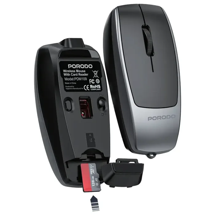 موس بی سیم شارژی و رم ریدر پرودو Porodo Wireless Mouse with Card Reader PDM109