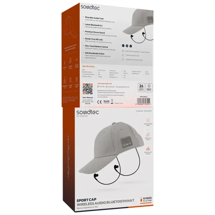 Porodo Soundtec Wireless Audio Bluetooth Hat PDST2N1BK