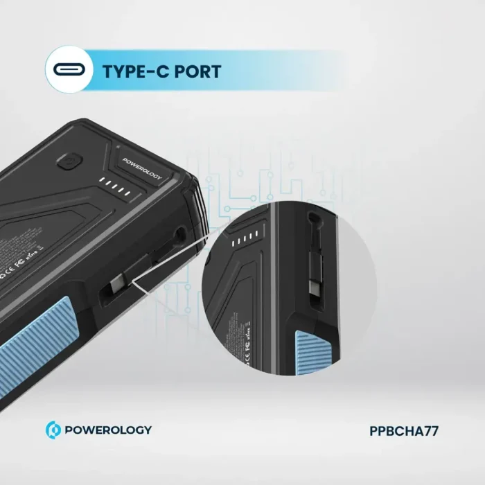 پاوربانک خورشیدی 27000 با کابل متصل و توان 20 وات پاورولوژی Powerology 27000mAh Solar Wireless Charging Power Bank PPBCHA77
