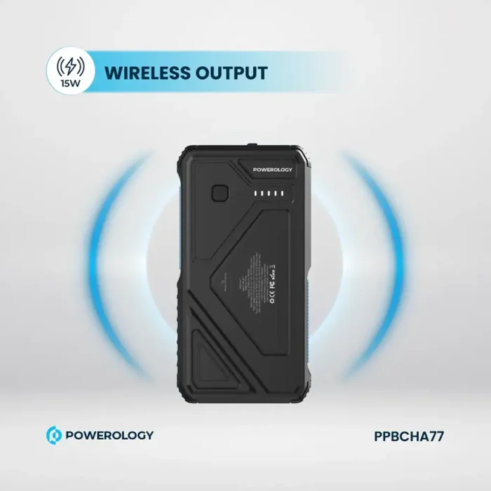 پاوربانک خورشیدی 27000 با کابل متصل و توان 20 وات پاورولوژی Powerology 27000mAh Solar Wireless Charging Power Bank PPBCHA77