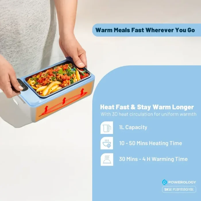ظرف غذای گرم کن دار پاورولوژی Powerology Lumu Portable Heated Lunch Box PLBF818GYBL