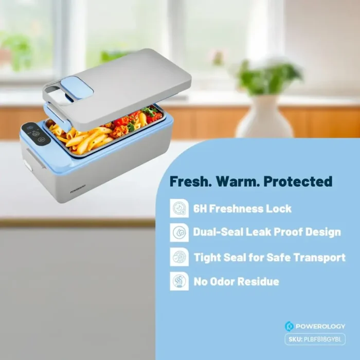 ظرف غذای گرم کن دار پاورولوژی Powerology Lumu Portable Heated Lunch Box PLBF818GYBL