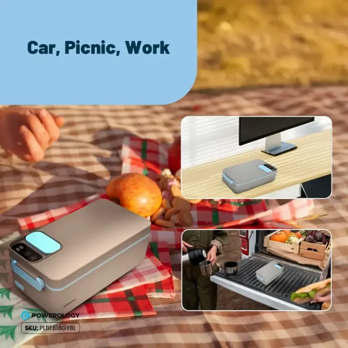 ظرف غذای گرم کن دار پاورولوژی Powerology Lumu Portable Heated Lunch Box PLBF818GYBL