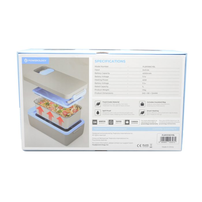 ظرف غذای گرم کن دار پاورولوژی Powerology Lumu Portable Heated Lunch Box PLBF818GYBL
