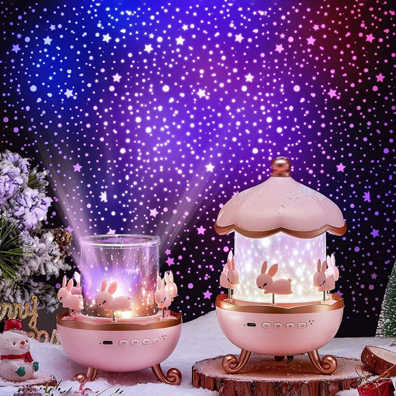 چراغ خواب موزیکال کودک Bunny’s Carousel Night Light Projector WH-E11