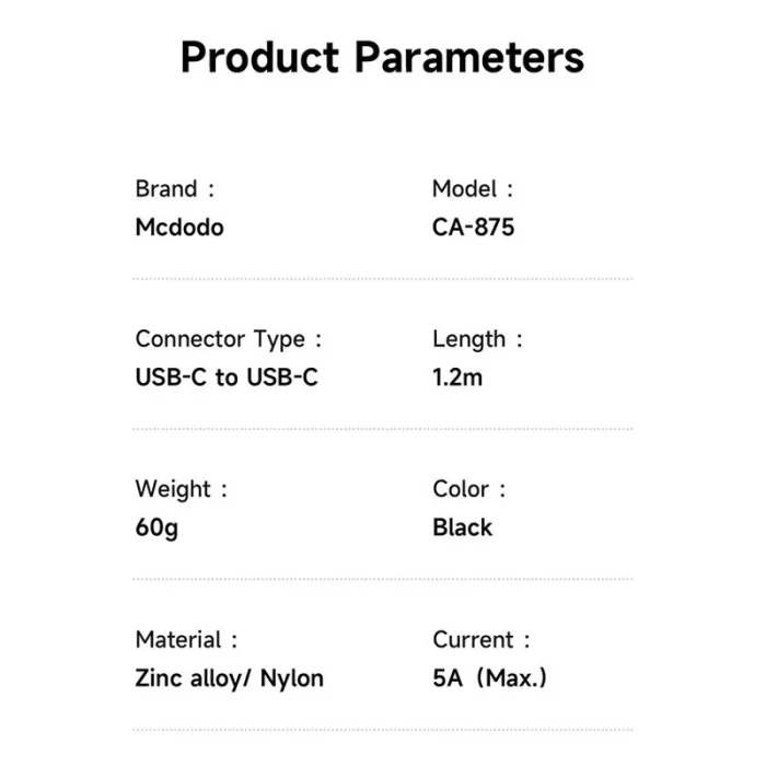 کابل شارژ دوسر تایپ سی با صفحه نمایش مک دودو Mcdodo Cable With TFT Screen Display MC-875