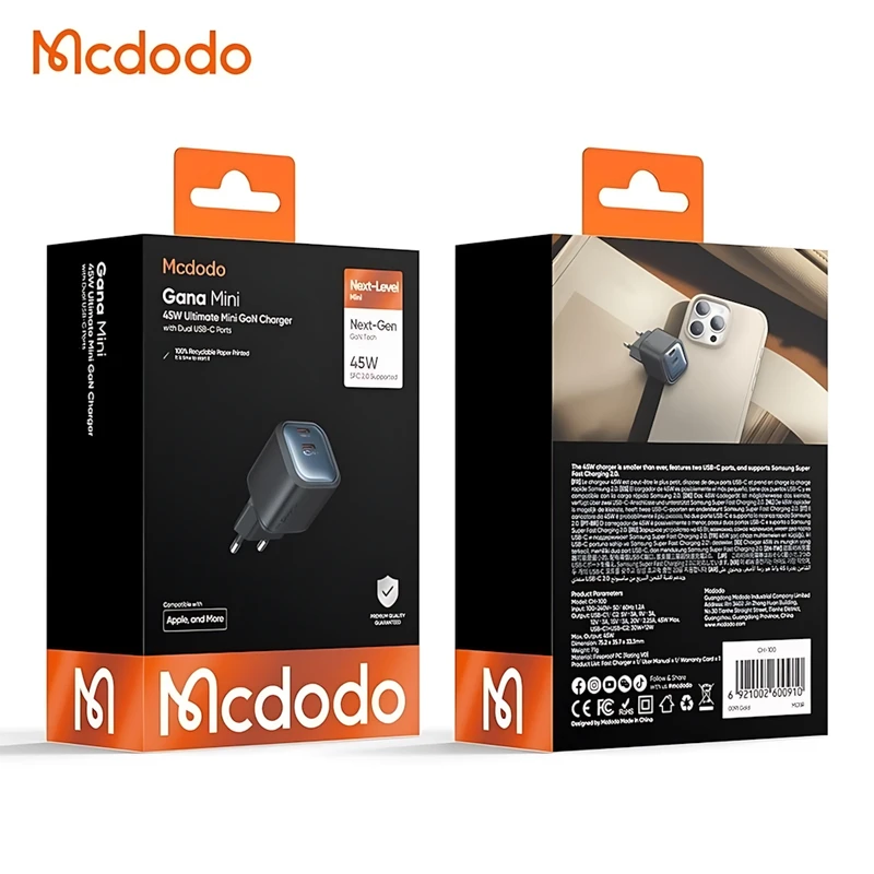 F:\FOR SITE\MCDODO\آداپتور دو پورت 45 وات مک دودو Mcdodo Gana Mini Charger CH-100