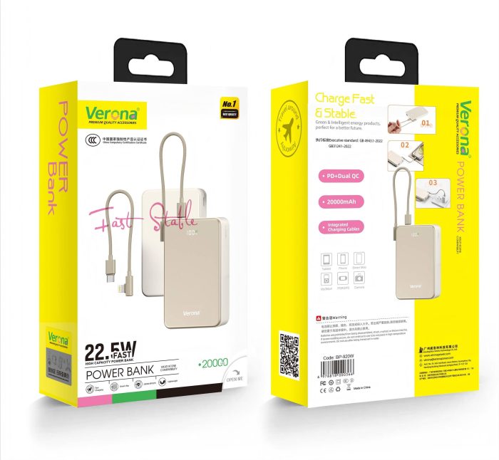 پاوربانک 20000 با توان 22.5 وات ورونا Verona PowerBank PB-920