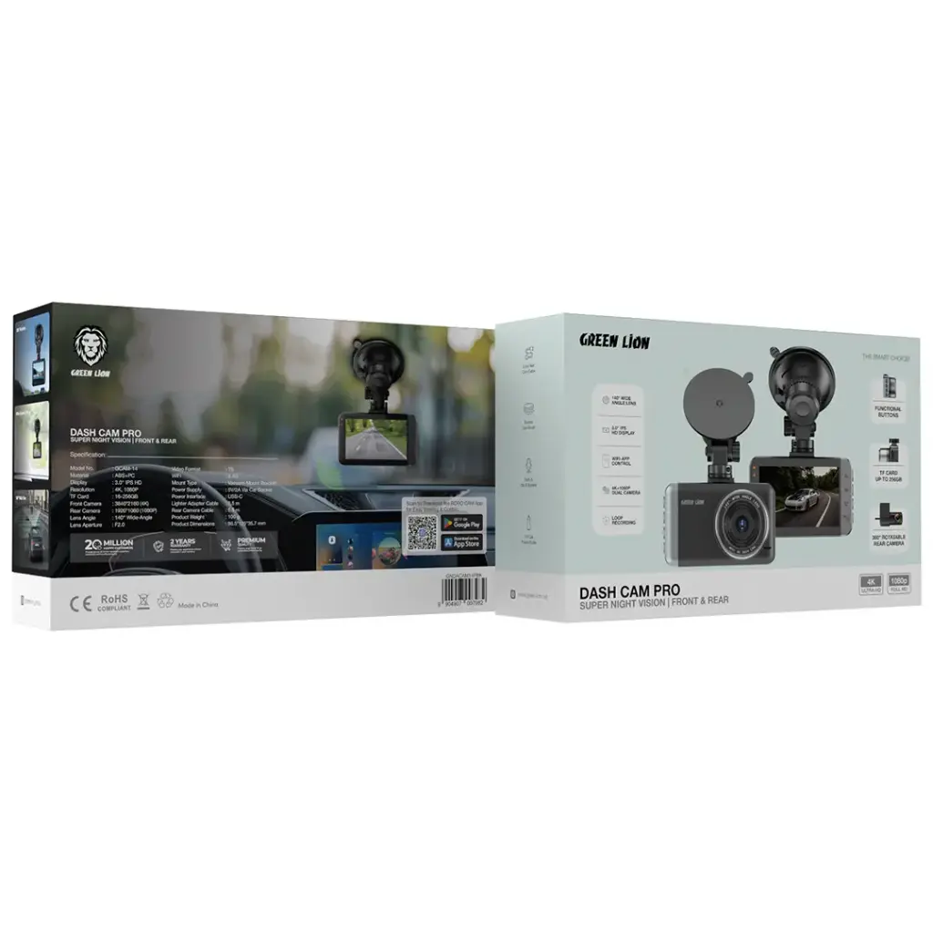Green Lion Dash Cam Pro Front and Rear - Black دوربین ثبت وقایع گرین لاین Green Lion Dash Cam Pro GNDACAM14PBK