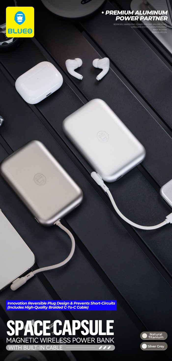 پاور بانک 10000 با توان 20وات بلو Blueo PowerBank Space Capsule Magnetic Wireless