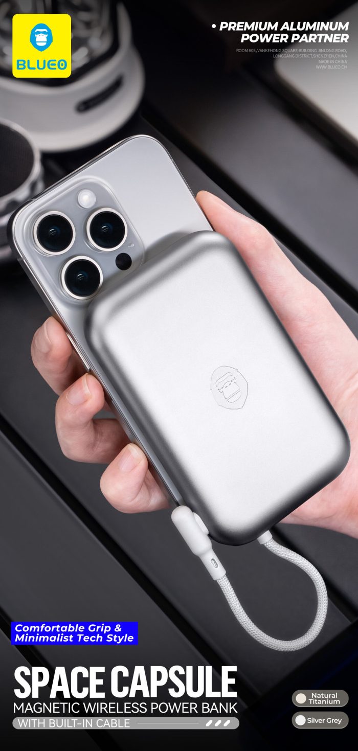 پاور بانک 10000 با توان 20وات بلو Blueo PowerBank Space Capsule Magnetic Wireless