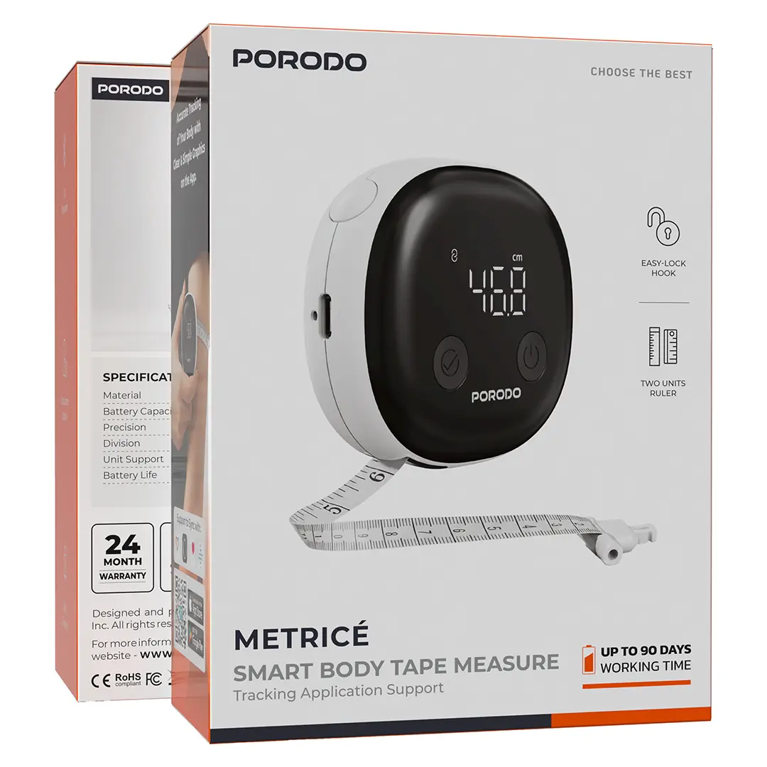 Porodo Metrice Smart Body Tape Measure with Bluetooth - White (1) متر نواری هوشمند بدن پرودو Porodo METRICE Smart Body Measure Tape With Bluetooth PDER30