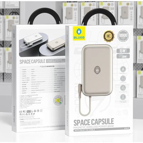 پاور بانک 10000 با توان 20وات بلو Blueo PowerBank Space Capsule Magnetic Wireless